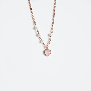 粉晶925純銀融心珍珠項鍊
