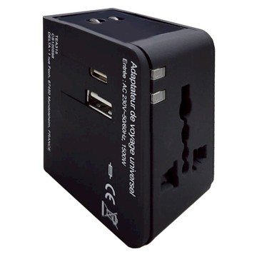 好米 多國旅行充電器 USB接口 + Type-C接口  黑色  1個  55mm