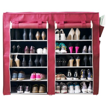 Cotton Field 棉花田傢飾 禮頓雙門12層鞋架 簡易組裝 防塵  紅色  1個