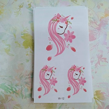 台灣現貨 貓熊繽雰 獨角獸少女花朵原宿夢幻少女紋身貼紙假刺青聖誕紋身貼性感小清新可愛超仙防水手繪遮瑕女植物花卉粉