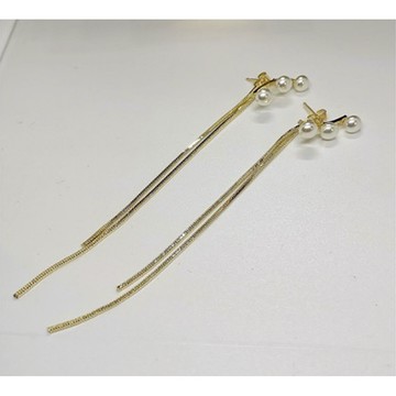 【廠商直送】W-OPPA正韓耳飾珍珠垂墜-金