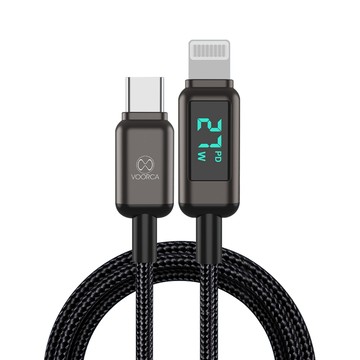 VOORCA 27W電流顯示 USB-C to Lightning 鋅合金+尼龍編織 數據傳輸充電線 1.2M