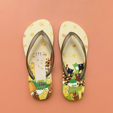 女款防滑夾腳拖鞋 灣A麻吉人字拖 防水環保材質 沙金 -點心好時光