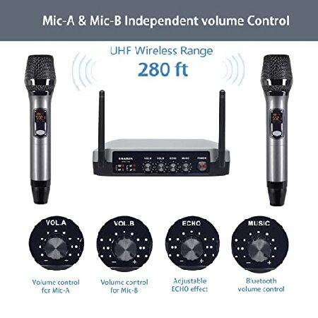 KOMISON UHF Handheld Wireless Microphone System Cordless Metal Dual Mic with Bluetooth Receiver Box   Volume Control Echo for Karaoke Singing Speech M