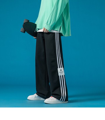 FINDSENSE X 潮男 時尚 寬鬆 直筒 三杠條紋 休閒長褲 大尺碼 懶人褲