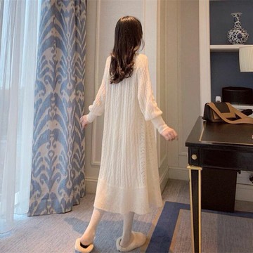 2020年新款秋冬季法式配大衣毛衣長裙過膝加厚中長款針織連衣裙女