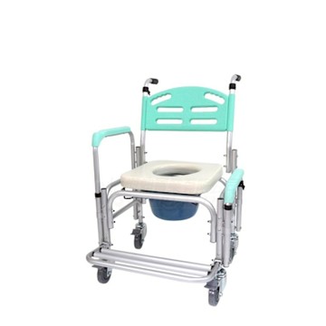 【便盆椅】恆伸醫療 鋁合金便盆椅‧有輪固定款‧可調升降扶手‧大背支撐‧可放馬桶‧中空軟墊‧防滑輪‧長照補助‧照護移位