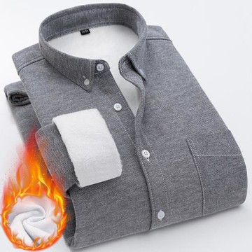 新款冬季男士保暖襯衫加絨加厚商務正裝中年長袖白色純色襯衣寸衫