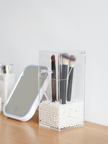 防塵透明化妝品收納盒桌面亞克力美妝刷桶化妝刷棉簽筒首飾收納架1入