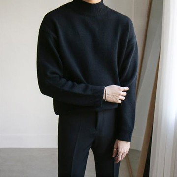 港風半高領毛衣男寬松內搭中領針織衫韓版打底衫羊毛線衣潮流秋冬