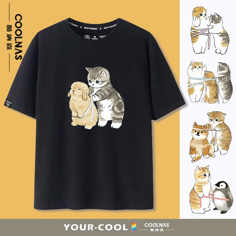 メンズファッション メンズtシャツ 猫のウエストを測る漫画かわいい風半袖tシャツ男女キャンディーカラー半袖コットンゆったり服夏 通販 Lineポイント最大1 0 Get Lineショッピング
