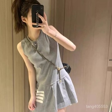 新品上市 【店鋪熱銷】2024夏季新款時尚百搭小衆修身顯瘦氣質無袖圓領針織衫連衣裙女裝0407 QBZF