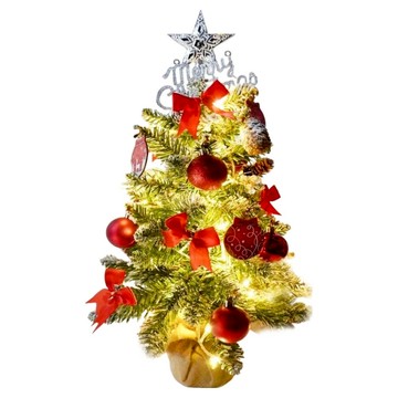 摩達客 高級 PVC 植雪麻布底圓座聖誕樹 + 配件 + 50燈 LED 燈串暖白光 USB 電池盒2用充電  驚艷木質彩繪紅金銀系  2尺(60cm)