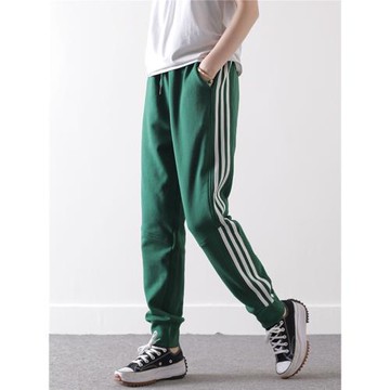 皇森秋款側條紋運動衛褲女春秋韓版時尚寬松純棉抽繩哈倫休閑長褲