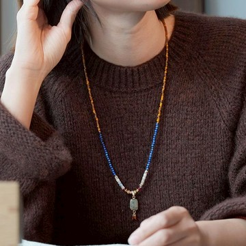 串珠項鍊 吊墜 吊飾 拼色 項鍊 青金石 女生禮物 生日禮物 拉長石 復古飾品 女生項鍊 古風 飾品 項鍊情侶 326