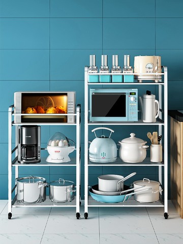 廚房置物架微波爐架儲物鍋架地面收納不銹鋼落地式多層移動烤箱架