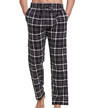 CYZ 2022男純棉柔軟法蘭絨黑灰色系格紋休閒睡褲