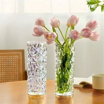 加厚花瓶玻璃透明水養富貴竹玫瑰百合干花插花擺件大號客廳花瓶