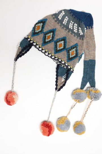 童/成人聖誕禮物/南美洲秘魯100%純羊駝毛手工護耳帽卡其民族菱形