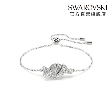 【SWAROVSKI 施華洛世奇】Matrix 手鏈 長方形切割 繩結 白色 鍍白金色