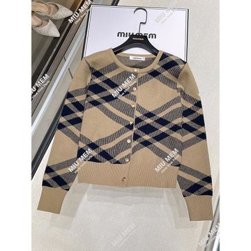 現貨】Miumem深圳南油高端歐貨女裝秋冬季法式菱格紋針織開衫外套