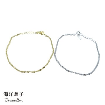 ☆§海洋盒子§☆細膩質感金色.白金色水波紋925純銀手鍊 OB2702 外鍍專櫃級正白K.鍍金女用手鍊