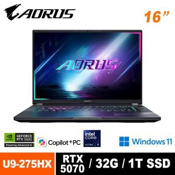GIGABYTE 技嘉 AORUS ELITE 16 BWHC3TWC64SH 16吋電競筆電Ultra 9 275HX/GeForce RTX5070 8G/32G/1TB/Win11H/WUXGA