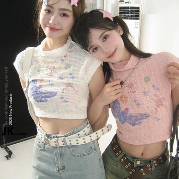 【JK極客】粉色無袖女 辣妹短款 甜酷小衆上衣 女裝 衣服 短版上衣 小背心 夏天女裝 運動背心 短版背心