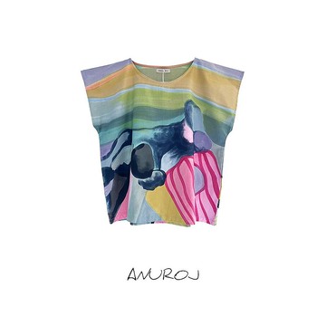 Blouse Linen Hand paint For Summer Beach Vacation