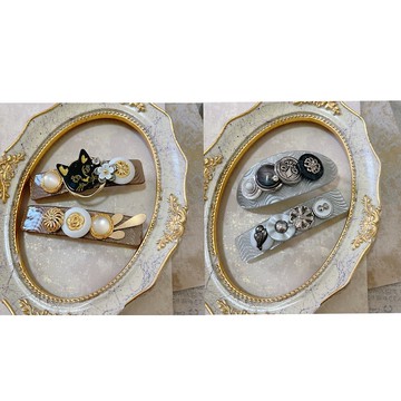 wow Handmade復古鈕扣彈簧壓夾 髮飾