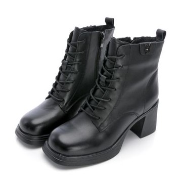 PLAYBOY 歐美街拍真皮綁帶粗跟踝靴-PY1721黑