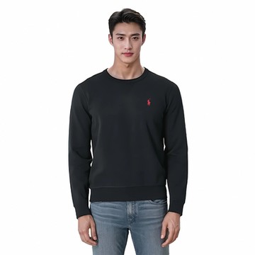 Polo Ralph Lauren RL 熱銷刺繡小馬針織大學T恤-黑色(無刷毛)
