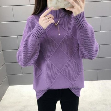 新款半高領保暖上衣菱形針織衫