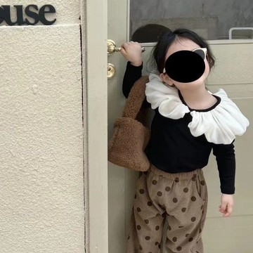 【百搭可愛系】女童花邊領打底衫春秋薄款長袖甜美韓版公主彈性兒童T恤爆款 洋氣時尚上衣 女童休閒長袖 荷葉邊圓領打底衫