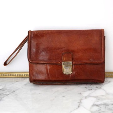 法國復古啡色手提皮袋