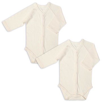 akachan honpo - 長袖有機包屁衣2件組-前開式-象牙白色