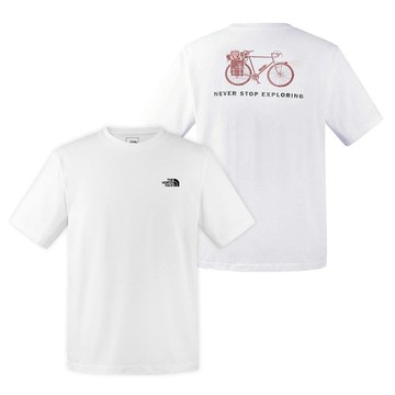 The North Face 男女 中性彈性透氣純棉短袖圓領T恤.休閒套頭衫.運動上衣/概念性印花圖案/89U8-FN4 雪峰白