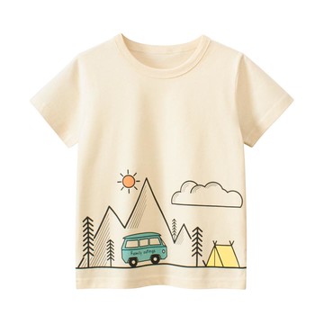 27KIDS - 純棉短袖上衣-來去露營-米杏