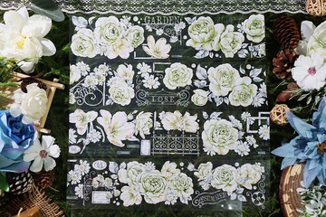 OKMT新七天輕復古風花卉流麻咕卡貼紙PET手帳手賬膠帶 迷失花園