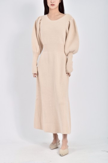 (S) the madre質感針織公主袖杏色洋裝