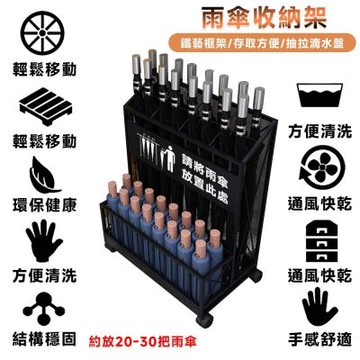 【匠藝家居】雨傘架 雨傘收納架 傘桶 雨傘瀝水架 雨傘置物架（帶滑輪 約放20-30把）C款 48*27*60