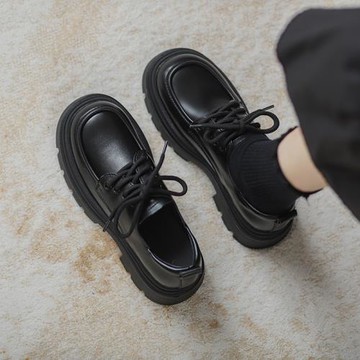 黑色小皮鞋女2024新款春季百搭厚底真皮英倫風樂福鞋爆款圓頭單鞋