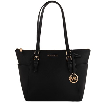 MICHAEL KORS  金字雙側口袋素面防刮拉鍊托特包(素面黑)中款