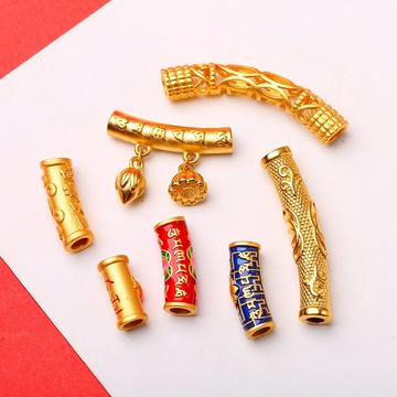 越南沙金彎管手鏈項鏈diy配件鏤空兩世歡小鈴鐺六字真言手鐲紅繩