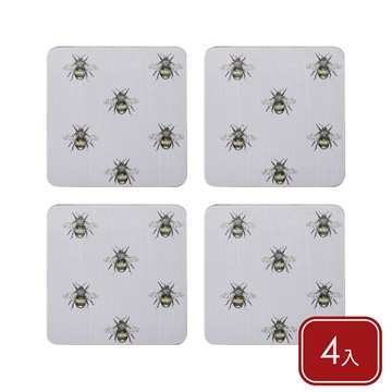 CreativeTops 英國 木質杯墊4入(鄉村蜜蜂10.5cm) / 軟木杯墊 茶杯墊