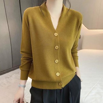 加厚保暖上衣開衫秋冬氣質顯瘦休閑外穿百搭長袖針織v領打底毛衣