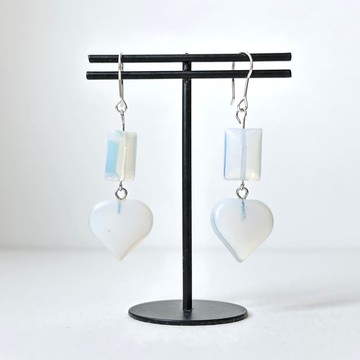 【天秤天蠍座|10月】蛋白石方塊心型耳環 招財 戀愛運 邱比特