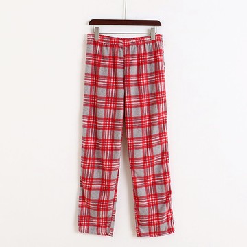松緊腰格子絨絨長褲春季新款寬松家居褲珊瑚絨休閑女睡褲N/3-1