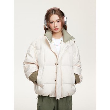 日系復古簡約輕薄羽絨服女2023冬季小個子寬松休閑加厚面包服外套