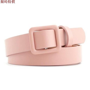 熱銷🔥 腰帶 女士腰帶 韓版百搭腰帶 新款時尚方扣無針免打孔裝飾腰帶 百搭純色女士光身pu皮帶 粉色腰帶 懶人腰帶あ